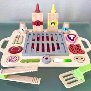 Unisex Wood Wooden Grill BBQ Food Cooking Grilling Educational Role Play Playset